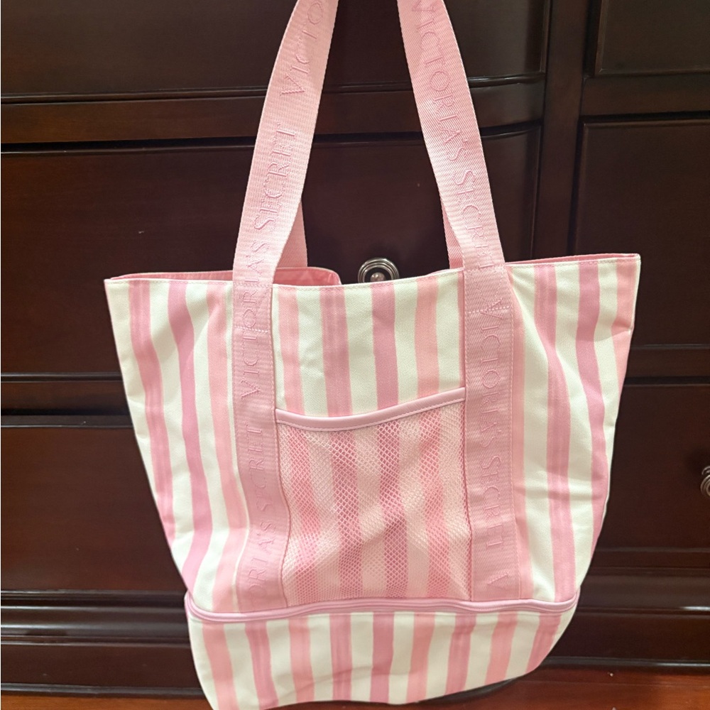 Victoria's Secret Pink and White Striped Tote with cooler